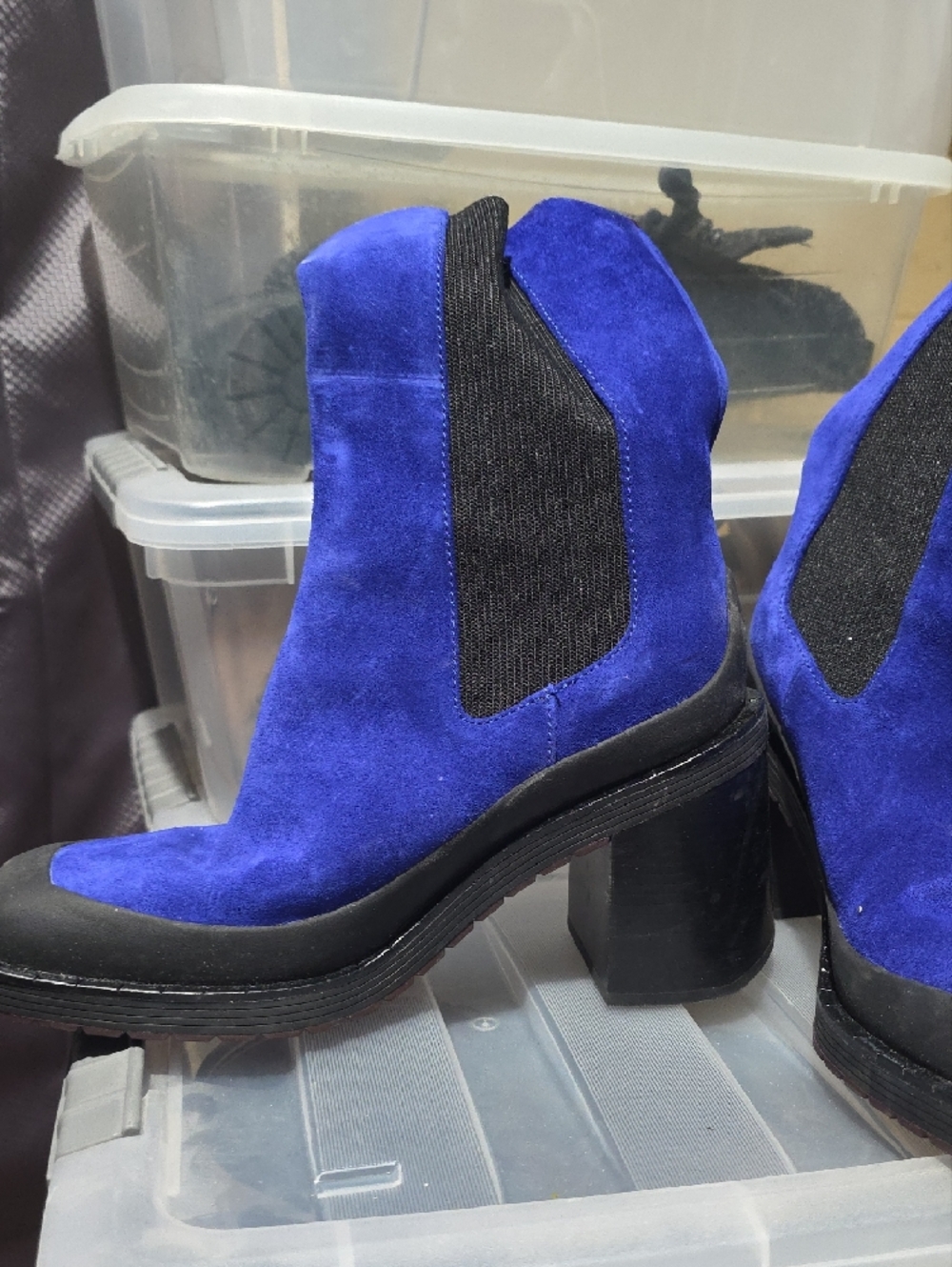 Tory Burch Cobalt Blue Suede Block Heel Ankle Boots - Picture 2 of 4